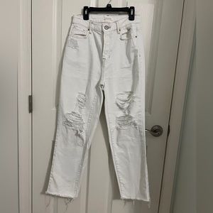 PacSun Raw Hem Distressed High Rise Straight White Jeans